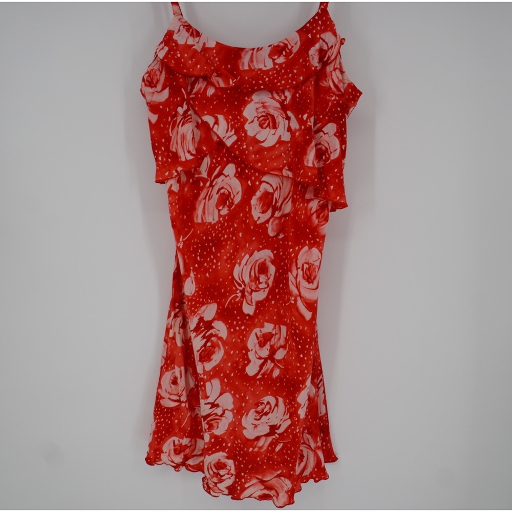 Jams World Red White Rose Floral Ruffle Mini Dress Summer Tropical Vacation